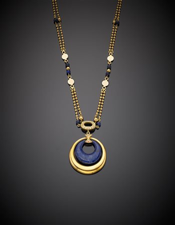 Collana in oro giallo a piccole boules intervallate da altre in lapis come il...