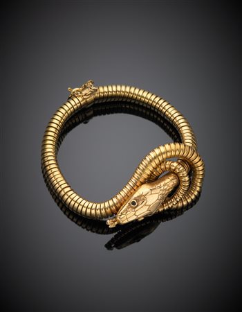 Bracciale in oro giallo, maglia tubogas a guisa di serpente, g. 22,30, lungh....