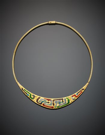 Collier semi-rigido in oro giallo e smalti policromi g.58,50, lungh. cm 44,50...
