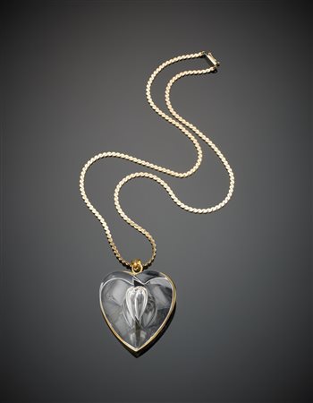 Catena in oro giallo 333/1000 con pendente "cuore" in cristallo rilegato in...
