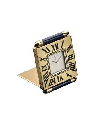 CARTIER Orologio da viaggio metallo dorato e laccato Anni '90 Quadrante,...
