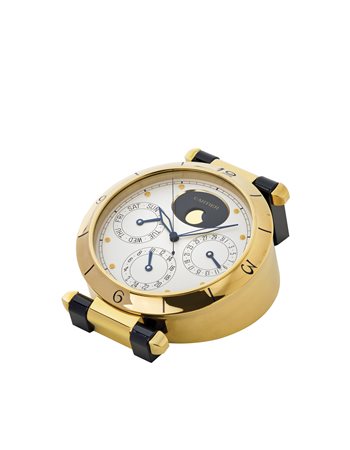 CARTIER PASHA Orologio da scrivania in metallo dorato e laccato Anni '90 ca....