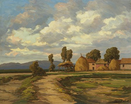 Carlo Sartorelli (Venezia 1896 - Milano 1956) "Tramonto" olio su compensato...