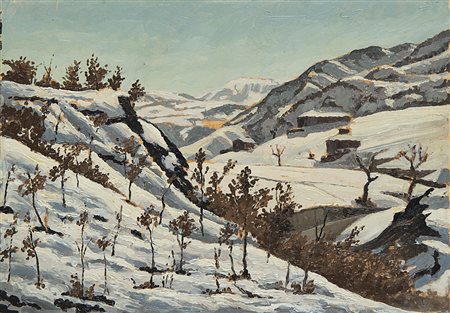 Amos Nattini (Genova 1892 - Parma 1985) "Montagne innevate" 23.8.1955 olio su...