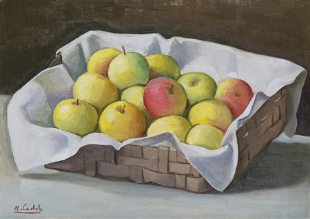 Marius Ledda (Cagliari 1880 - Roma 1965) "Cesto con mele" olio su compensato...