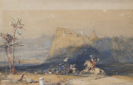 Francesco Mancini (Napoli 1830 - 1905) "Battaglia" acquerello su carta (cm...