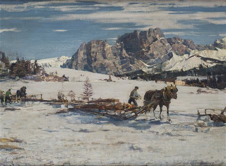 Ottorino Campagnari (Mestre 1910 - Torino 1982) "Cortina d'Ampezzo" olio su...