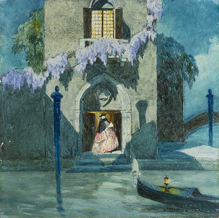 Rodolfo Paoletti (Venezia 1866 - Milano 1940) "Canale veneziano con figura in...