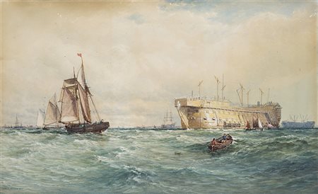 Arthur Wilde Parsons ( 1854 - 1931) "Velieri" 1890 acquerello su carta (cm...