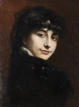 Maestro del XIX Secolo "Ritratto di fanciulla" olio su tavola (cm 44x33)