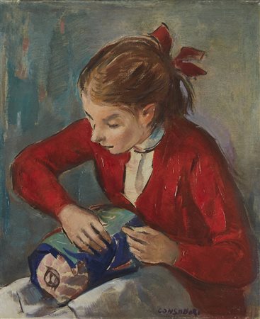 Silvio Consadori (Brescia 1909 - Burano 1994) "Merlettaia buranella" olio su...