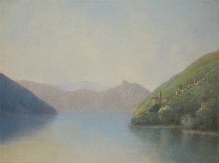 Mario Bezzola (Milano 1881 - 1968) "Veduta lacustre" 1945 pastelli colorati...