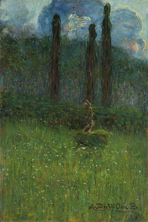 Angelo Dall'Oca Bianca (Verona 1858 - Verona 1942) "Paesaggio" olio su...