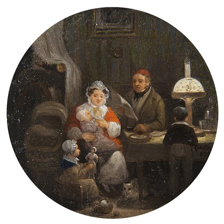 Carlo Canella (Verona 1800 - Milano 1879) "Interno con figure" 1833 piccolo...