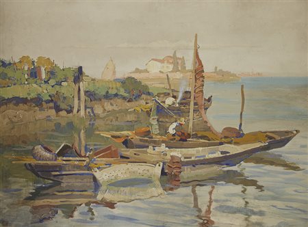 Vettore Zanetti Zilla (Venezia 1864 - Milano 1946) "Sosta" olio magro su...