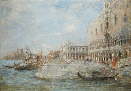 Luigi Mantovani (Milano 1880 - 1957) "Palazzo Ducale a Venezia" 1944 olio su...