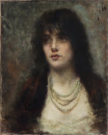 Emilio Gola (Milano 1851 - 1923) "La collana di perle / Il vezzo di perle"...