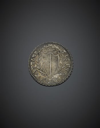 SVIZZERA. Canton Ticino. Un franco 1813. KM 3. AG. Raro. Piacevole patina....