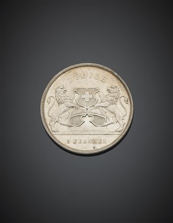 SVIZZERA. Tiri federali. Da 5 franchi 1859 Zurigo. KM xs5. AG. Colpetto sul...