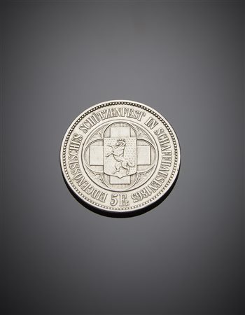 SVIZZERA. Tiri federali. Da 5 franchi 1865 Schaffhausen. KM xs8. AG. Colpetto...