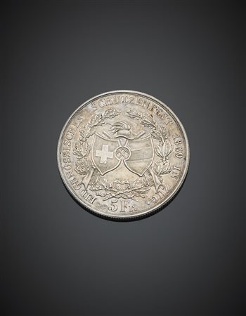 SVIZZERA. Tiri federali. Da 5 franchi 1869 Zug. KM xs10. AG. qSPL