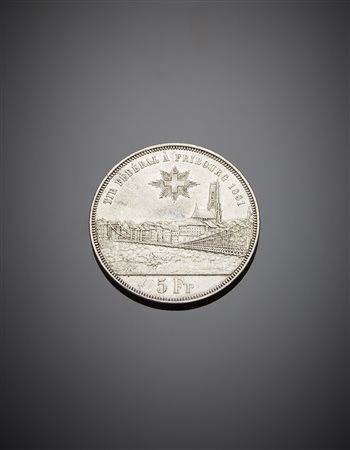 SVIZZERA. Tiri federali. Da 5 franchi 1881 Friburgo. KM xs15. Pi˘ di BB