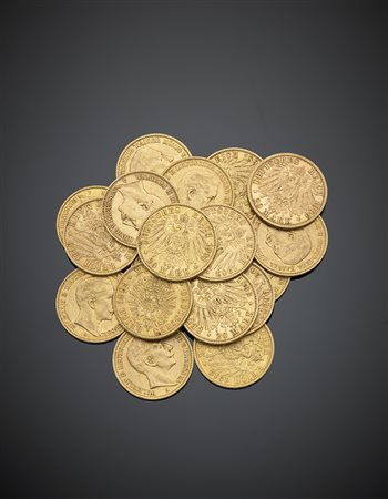 GERMANIA. Prussia. Lotto di 18 monete da 20 marchi. Oro