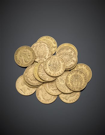 GERMANIA. Lotto di 21 monete da 20 marchi, vari. Oro
