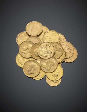 GRAN BRETAGNA. Lotto di 23 sterline, compresi alcuni riconi a titolo giusto. Oro