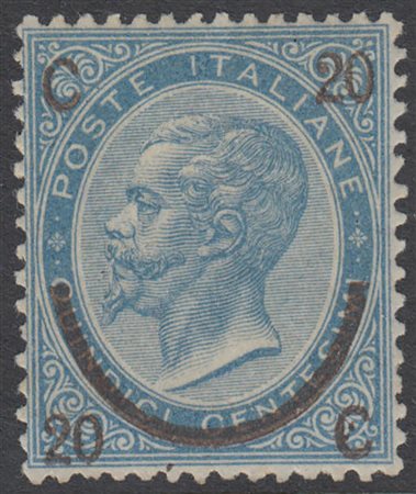 [REGNO D'ITALIA] 1865 "Ferro di cavallo", 20c./15c. celeste chiaro, III tipo....