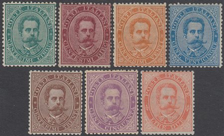 [REGNO D'ITALIA] 1879 Umberto I, serie completa 7 valori. Cert. Fin. Bolaffi...