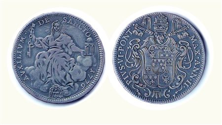 ROMA - Pio VI - Mezzo Scudo 1776 A.II; D/ Stemma sovrastato da chiavi e tiara...