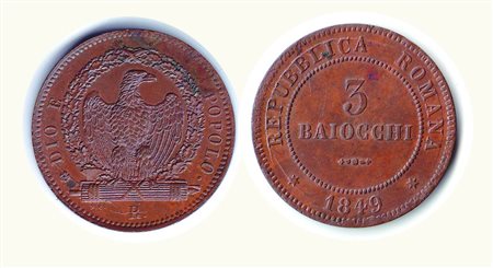 ROMA - II Repubblica Romana - 3 Baj - Residui rame rosso. Metallo: Ae -...