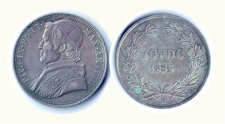 ROMA - Pio IX - Scudo 1853 A.VIII; D/ Busto a s.; R/ Scudo/1853/entro corona...