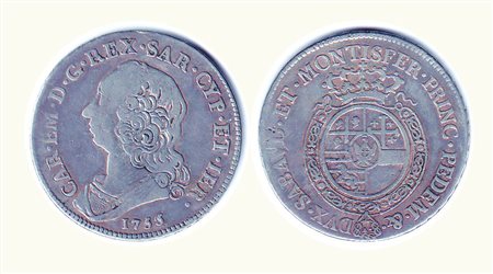 SAVOIA - Carlo Emanuele III - ½ Scudo da 3 Lire 1755 - Mont 173. Rarità: R -...