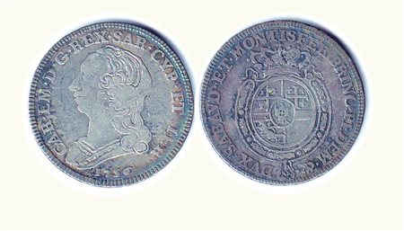 SAVOIA - Carlo Emanuele III - Quarto di Scudo nuovo 1756; D/ Busto a s.; R/...