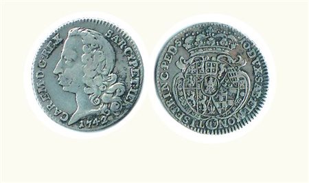 SAVOIA - Carlo Emanuele III - 1/2 Lira II tipo - 1742 Torino; D/ Testa a s,;...