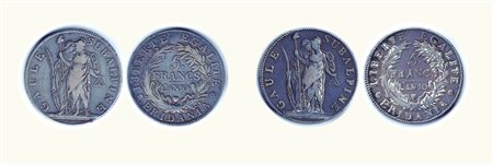 TORINO - Repubblica Subalpina - 5 Francs A.10 (1801) - 2 monete; D/ Due...