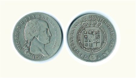 VITTORIO EMANUELE I - 5 Lire 1820 TO - P.14. Rarità: R - Metallo: AR -...