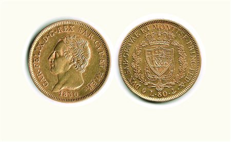 CARLO FELICE - 80 Lire 1830 GE - P.35. Metallo: AU - Conservazione: q.SPL/SPL