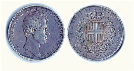 CARLO ALBERTO - 5 Lire 1835 GE - P.237. Metallo: AR - Conservazione: BB+