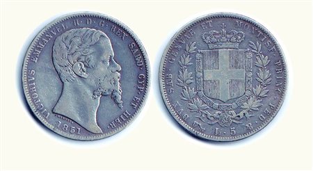 VITTORIO EMANUELE II - 5 Lire 1851 GE - P.372. Rarità: R - Metallo: AR -...
