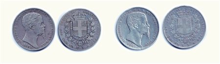 VITTORIO EMANUELE II - 5 Lire 1852 e 1854 GE - 2 monete - P.374,377. Rarità:...