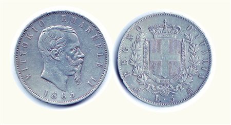 VITTORIO EMANUELE II - 5 Lire 1865 NA - P.486. Rarità: R - Metallo: AR -...