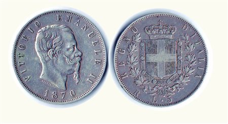 VITTORIO EMANUELE II - 5 Lire 1870 RO - P.491. Rarità: R - Metallo: AR -...