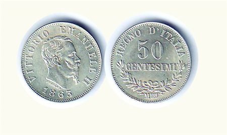 VITTORIO EMANUELE II - 50 Cent. 1863 MI - Valore - P.527. Metallo: AR -...