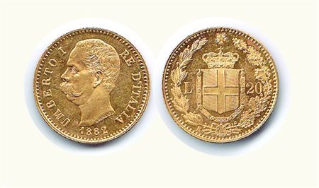 UMBERTO I - 20 Lire 1882 - P.578. Metallo: AU - Conservazione: q.SPL