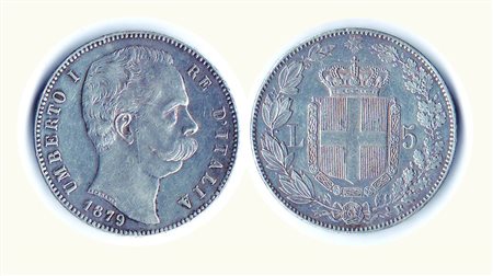 UMBERTO I - 5 Lire 1879 - P.590. Metallo: AR - Conservazione: q.SPL/SPL+