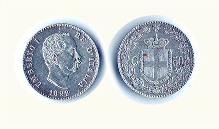 UMBERTO I - 50 centesimi 1892 - P.609. Rarità: RR - Metallo: AR -...