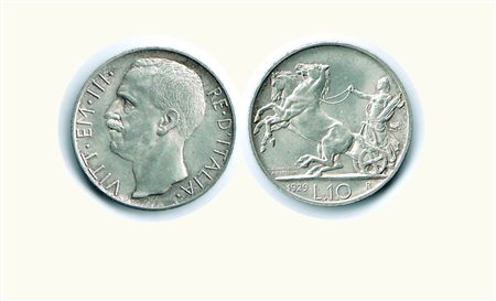 VITTORIO EMANUELE III - 10 Lire 1929 - Biga - 2 rosette - P.694. Rarità: RR -...